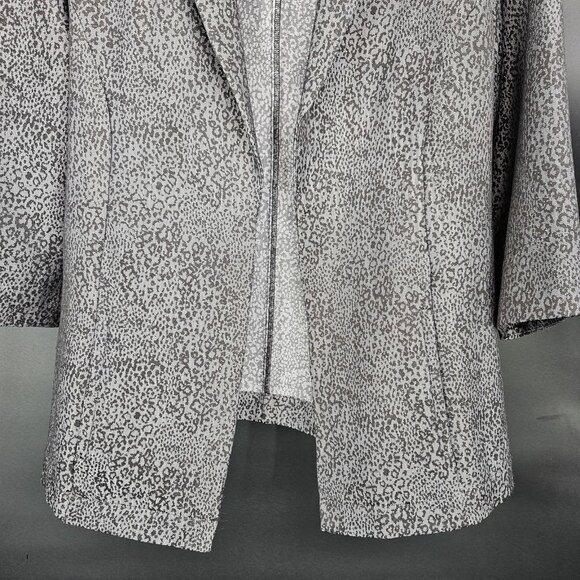 CJ Banks Blazer Jacket Womens 2X Gray Black Leopard Print Open Front 3/4 Sleeve - Picture 5 of 14